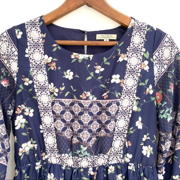 Polagram blue dogwood floral modest midi dress granny core size medium - Picture 3 of 9